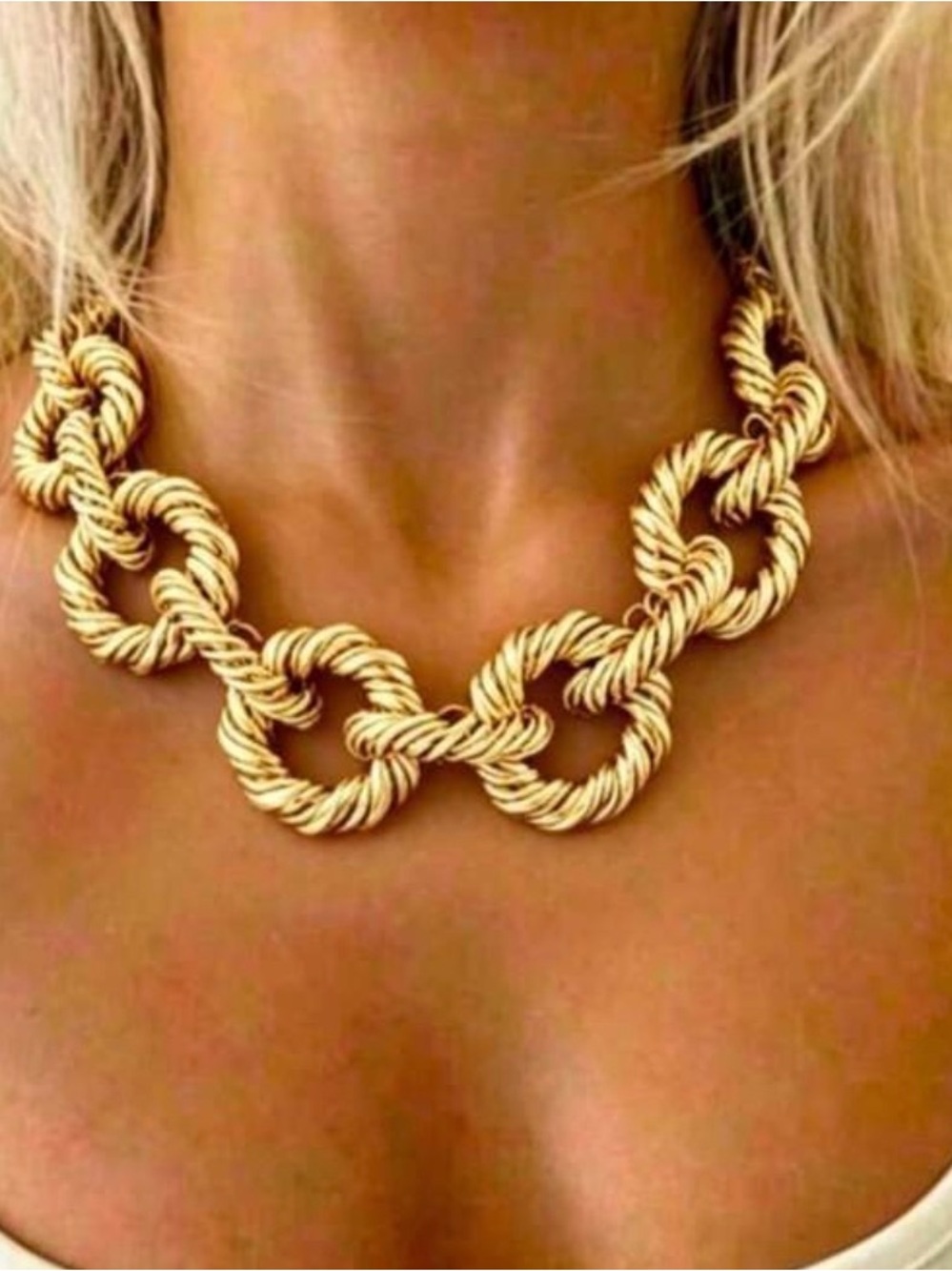 Elegant Gold Rope Link Statement Necklace